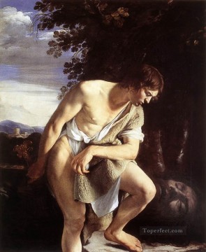  head Oil Painting - David Contemplating The Head Of Goliath Baroque painter Orazio Gentileschi